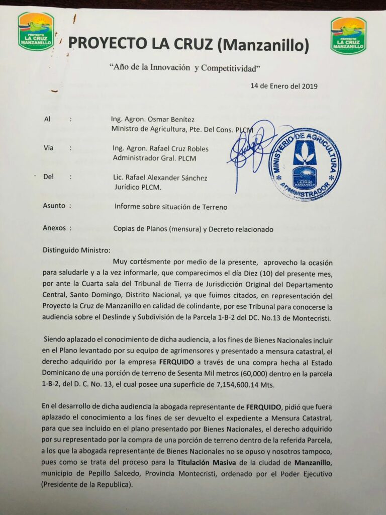 1 Carta del Departamento Juridico del PLCM enviada al Ministro de Agriculrura Osmar Benitez 1