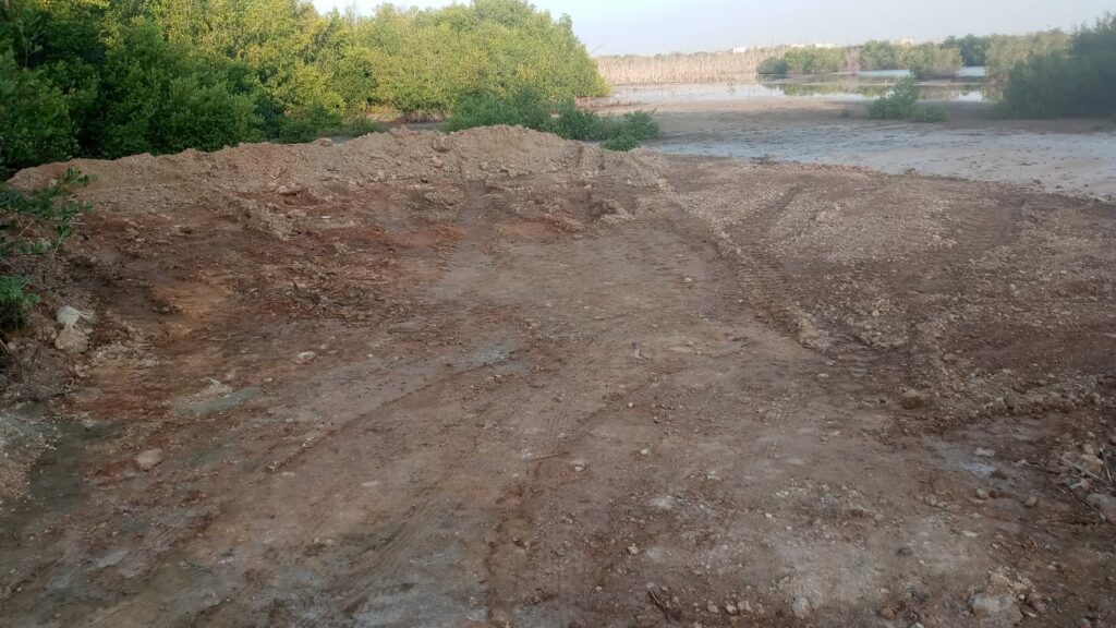 Humedal de donde se esta tomando el terrreno para rellenar la tuberia que esta instalando enmpresa que construye Planta de Energia a la orilla de la Playa Estero Balsa